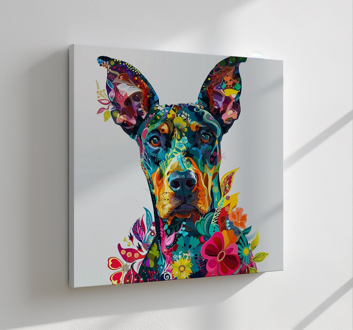 Doberman Dog Floral Zentangle Art Colourful Flower Dog Wall Poster - Image 2