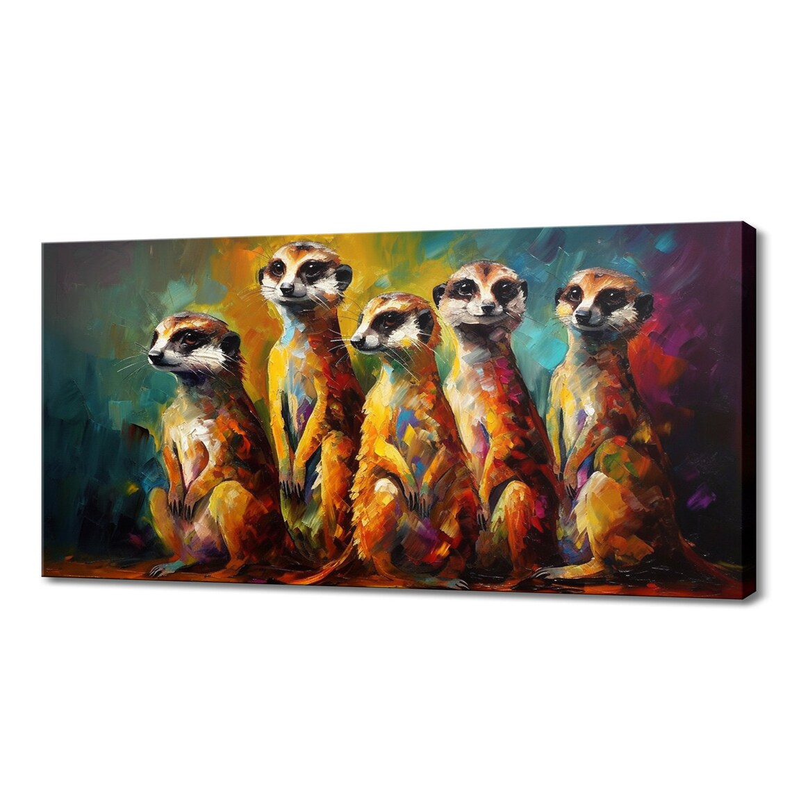 Five Meerkats Sitting Upright Colourful Family Animal Wall Art Poster