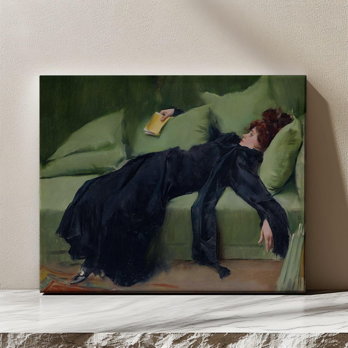 Decadent Woman Green Divan Black Gown Ramon Casas Classic Print