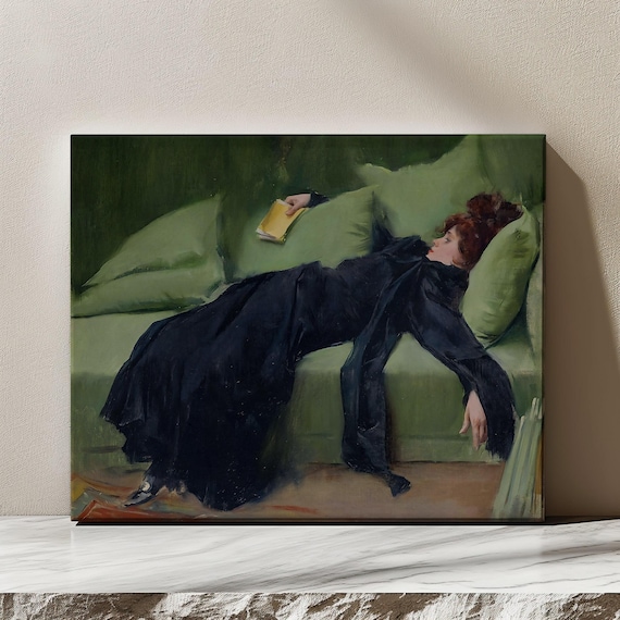 Decadent Woman Green Divan Black Gown Ramon Casas Classic Print