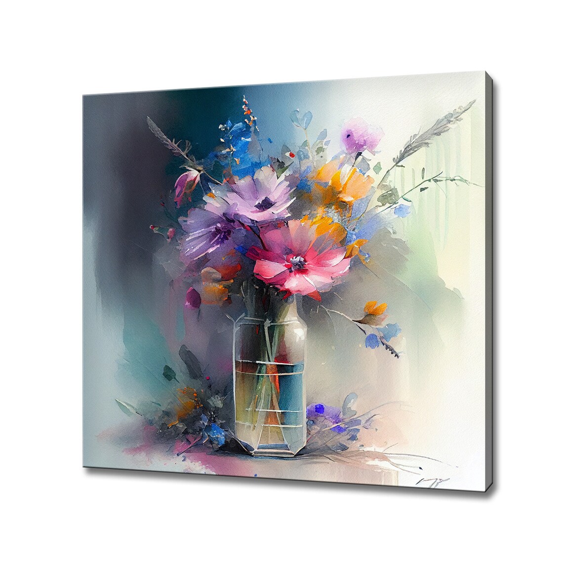 Wildflower Bouquet Glass Bottle Watercolor Pink Purple Art Poster