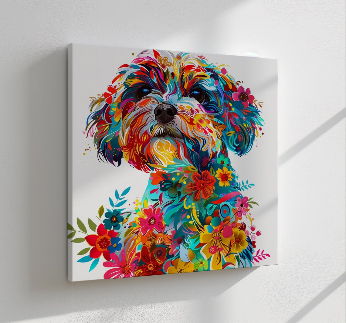 Colourful Shih Tzu Puppy Surrounded by Flowers Pop Art Poster - Image 3