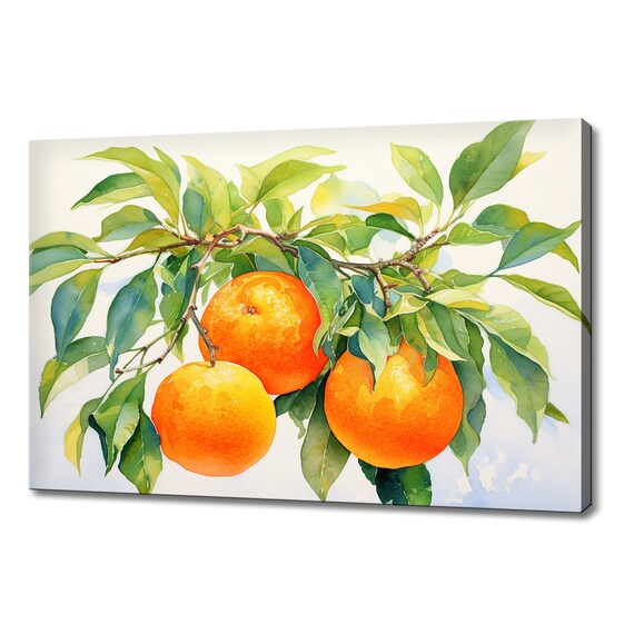 Oranges Fruits Tree Watercolour Painting Print Fruits Lover Gift Kitchen Restaurant Wall Art Print Colourful Fruits Wall Decor