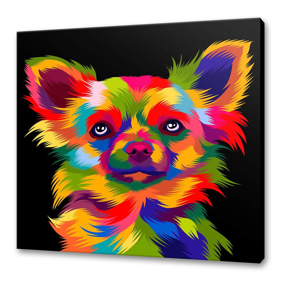 Chihuahua Pop Art Rainbow Colors Black Background Cute Dog Wall Poster
