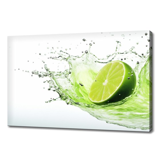 Green Lime Fruit Splashing In Water Print Fruits Lover Gift Kitchen Restaurant Wall Art Print Colourful Fruits Wall Decor