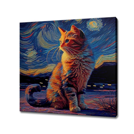 Cat Van Gogh Starry Night Art Print Picture Wall Hanging Handmade Home Decor Customised Gifts Wall Art Fast Free Uk Delivery