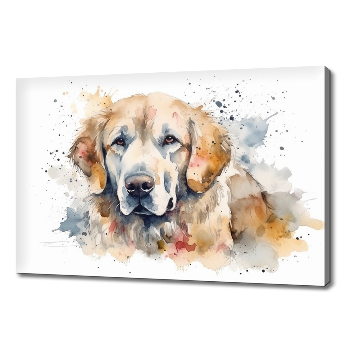 Golden Retriever Dog Amber Eyes Close Portrait Watercolour Wall Art