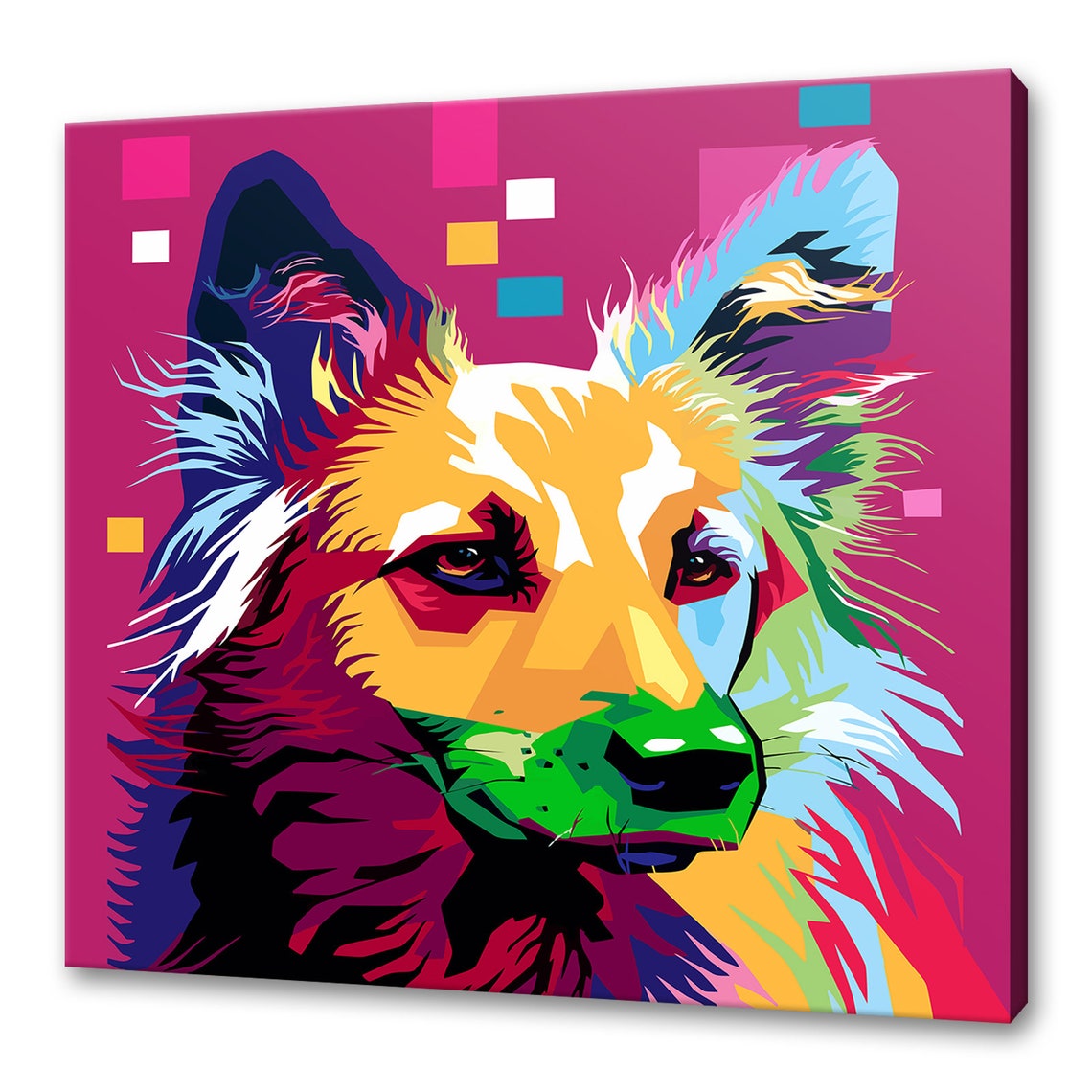 Collie Dog Colorful Pop Art Face Portrait Pink Background Print
