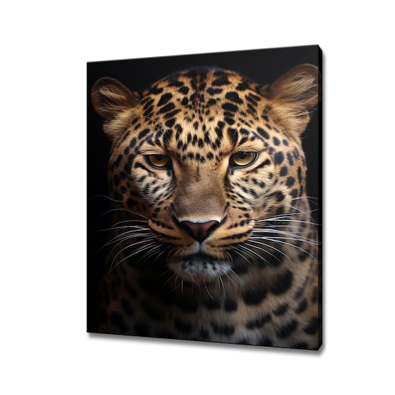 Leopard Portrait Golden Eyes Dark Background Big Cat Art Poster