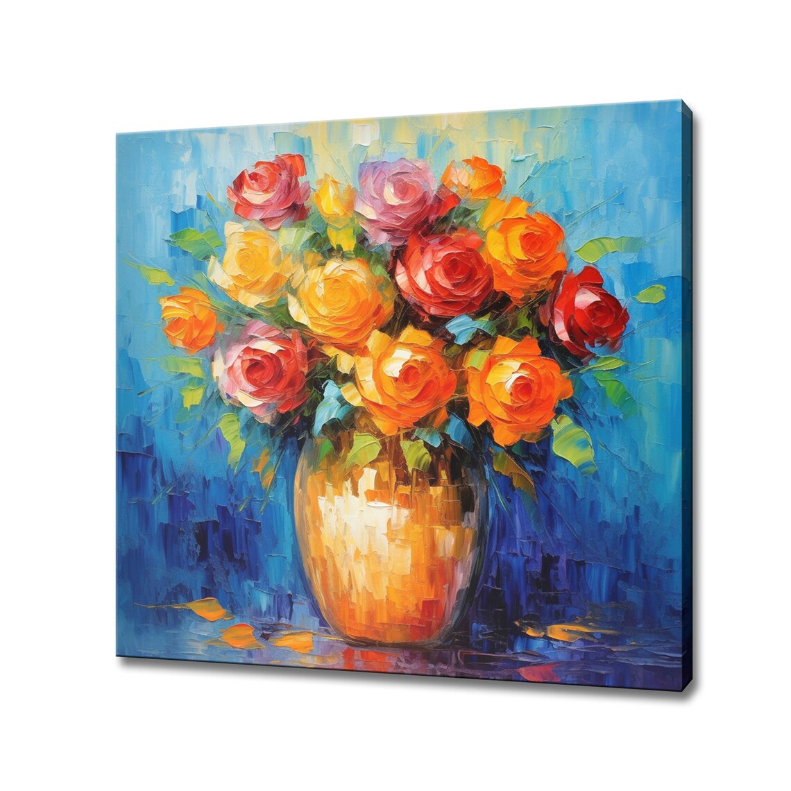 Beautiful Bouquet Colourful Roses Flowers Oil Painting Style Print Art Wall Hanging Living Room Decor Modern Design Floral Art Print