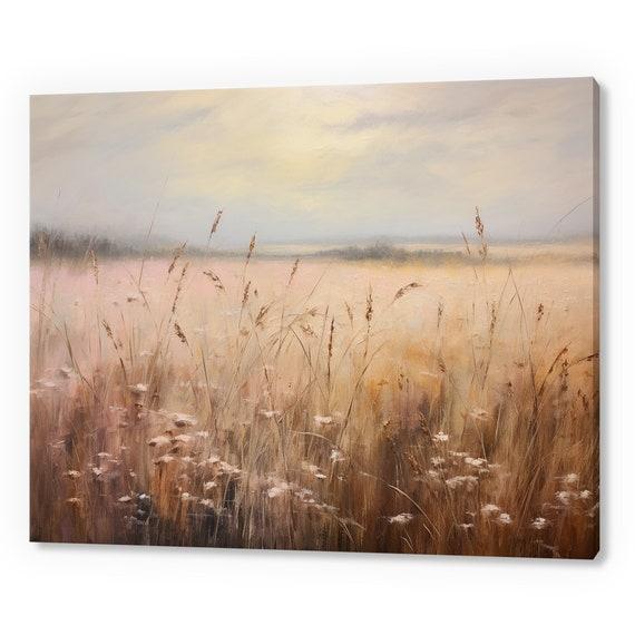 Dry Grass Fields Vintage Landscape Antique Countryside Print Moody Painting Print Living Room Wall Art Farmhouse Decor Art