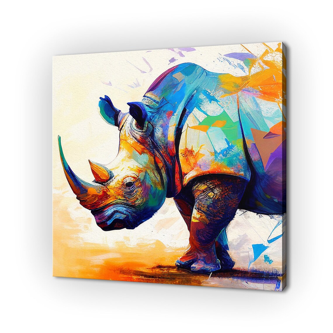 Colorful Rhino Abstract Painting Geometric Fragment Safari Poster
