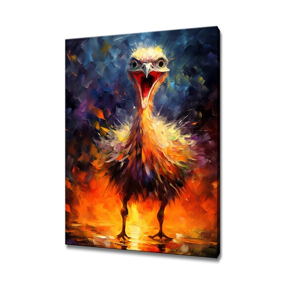 Angry Ostrich Colourful Painting Wall Art Print Home Decor Handmade Wall Hanging Customised Gift Fast Free Uk Delivery