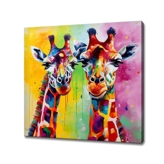 Giraffes Colourful Painting Art Print, Wildlife Decor