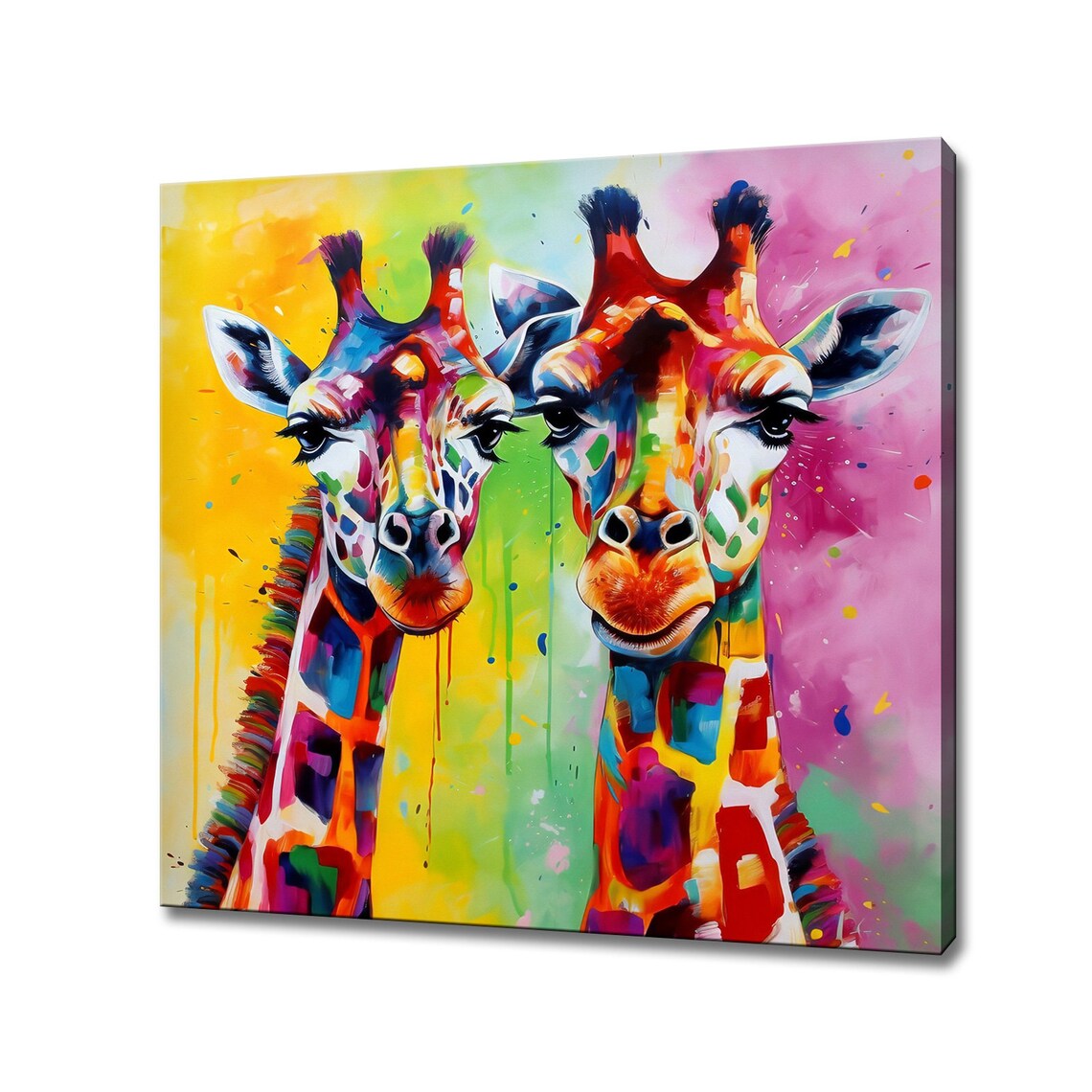 Giraffes Colourful Painting Art Print, Wildlife Decor