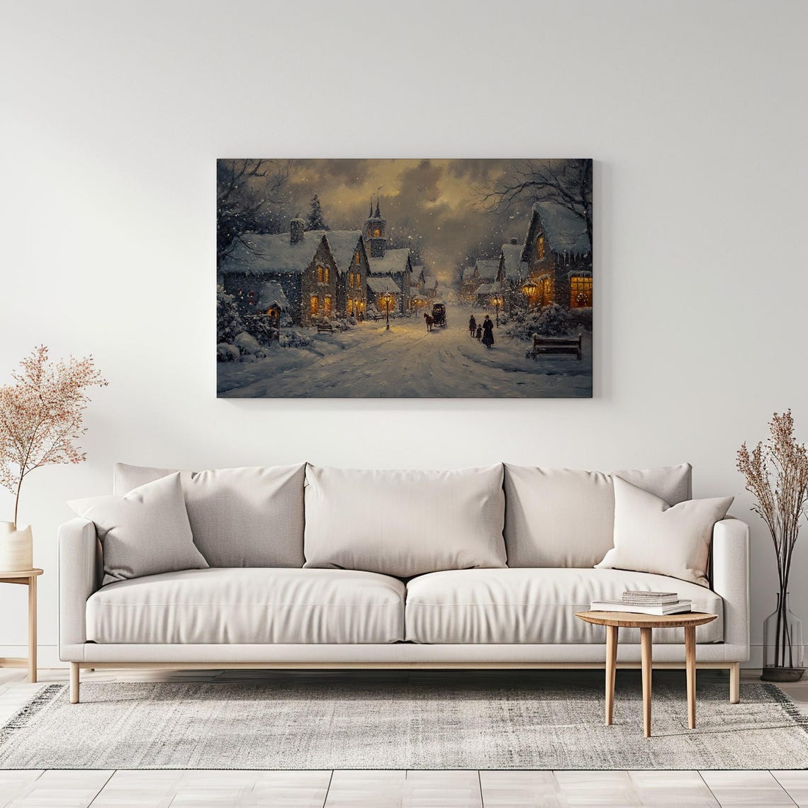 Road Through Magical Christmas Village Houses Vintage Painting Print Countryside Print Living Room Wall Art Farmhouse Decor Art - Image 3