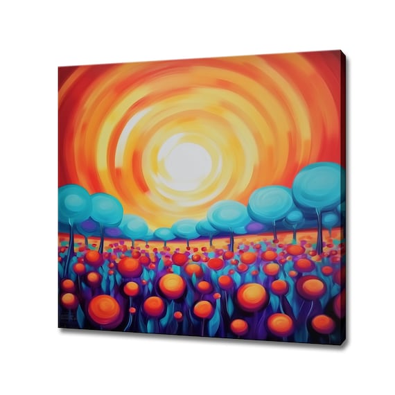Psychedelic Abstract Sunset Landscape Trees Painting Style Print Colourful Fantasy Design Print Surreal Sunset Abstract Wall Art