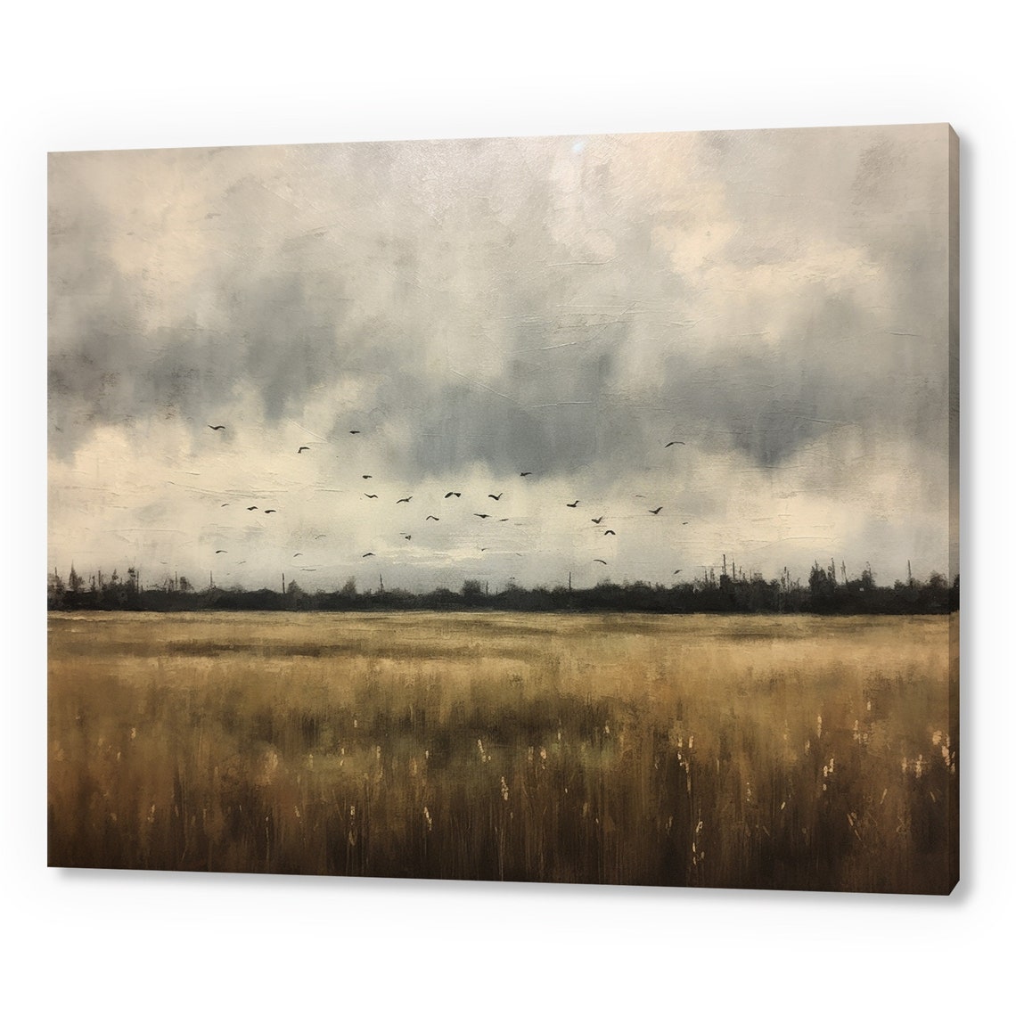 Vintage Country Grey Stormy Landscape Antique Countryside Print Moody Painting Print Living Room Wall Art Farmhouse Decor Art