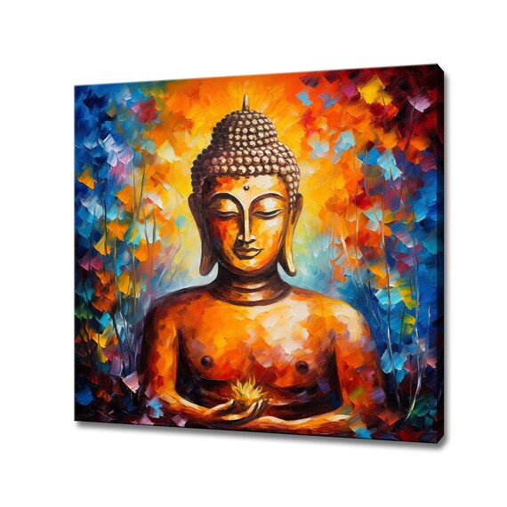 Colourful Buddha Painting Impasto Orange Blue Zen Meditation Spiritual Poster