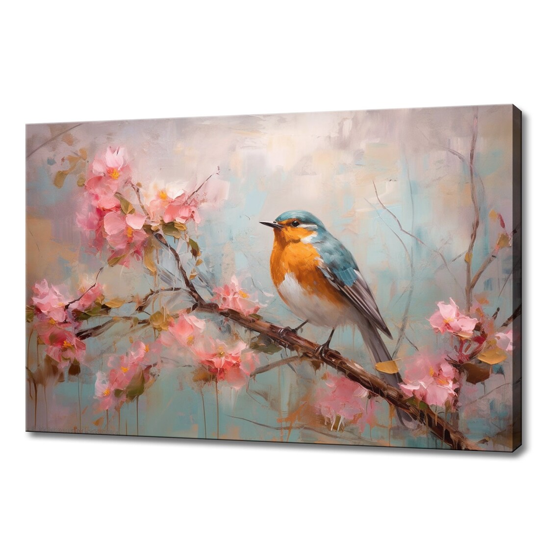 Robin in Cherry Blossom Tree, Spring Bird Art Print