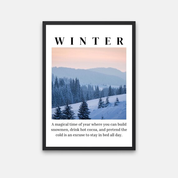 Winter Definition Snowy Mountain Landscape Pink Sky Quote Poster