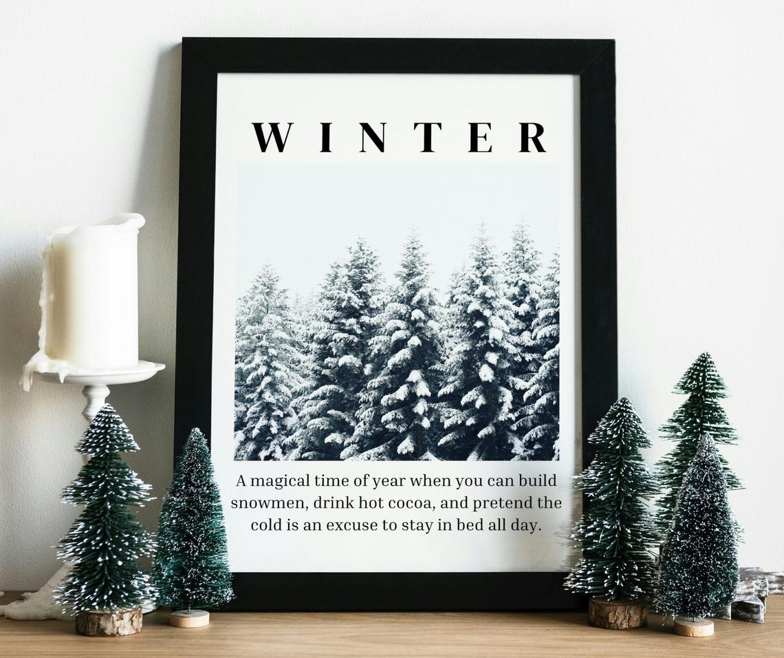 Winter Definition Snowy Evergreen Trees Black Frame Quote Poster - Image 3