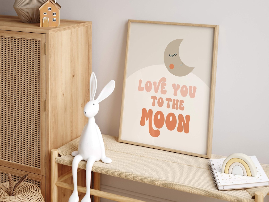 Boho Kids Moon Poster, Pink Nursery Decor - Image 4