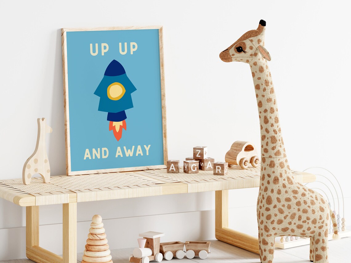 Rocket Ship Kids Retro Nursery Art Print - Image 4