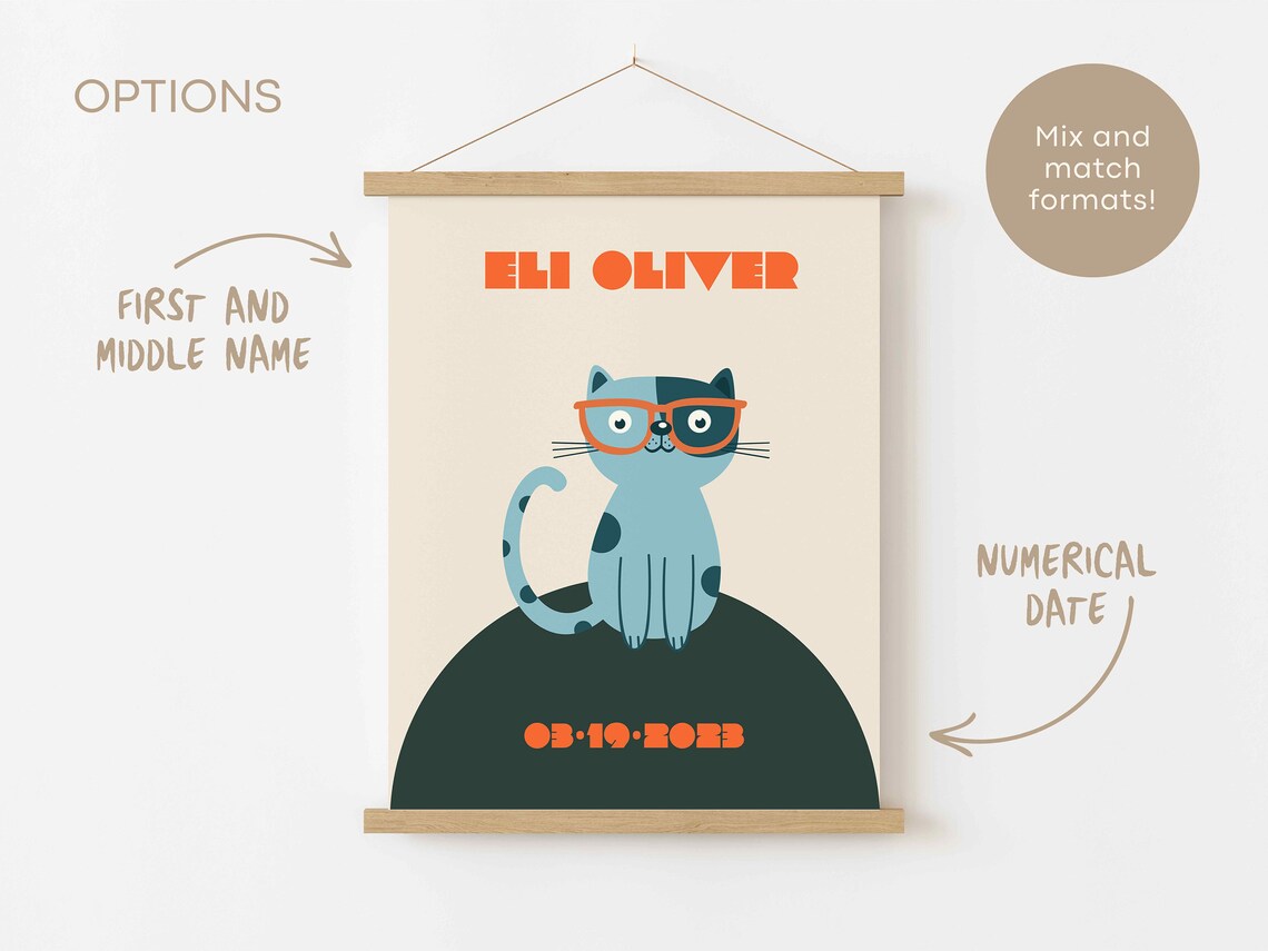 Custom Cat Print, Retro Nursery Decor - Image 3