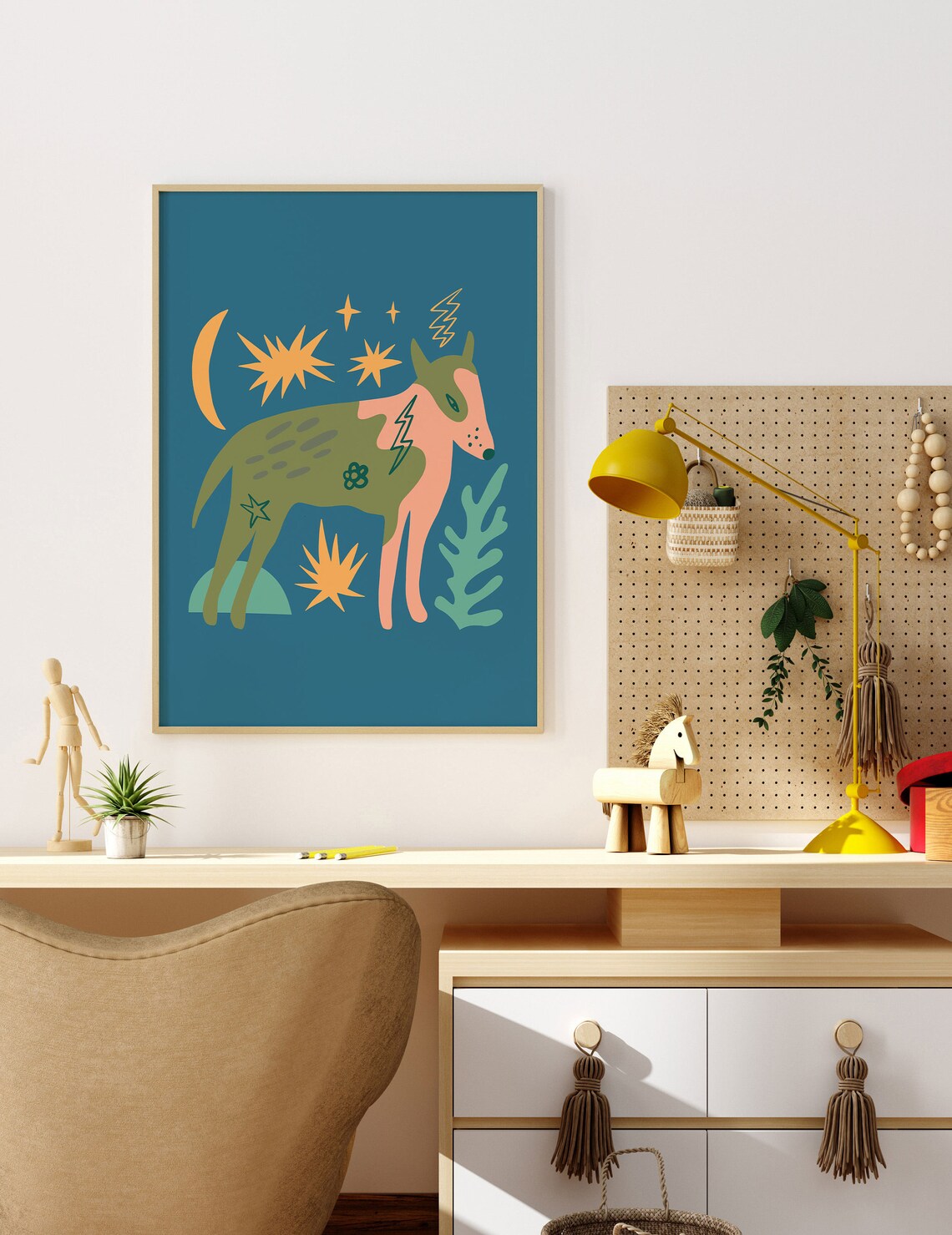 Retro Abstract Dog Boho Kids Art Print - Image 4