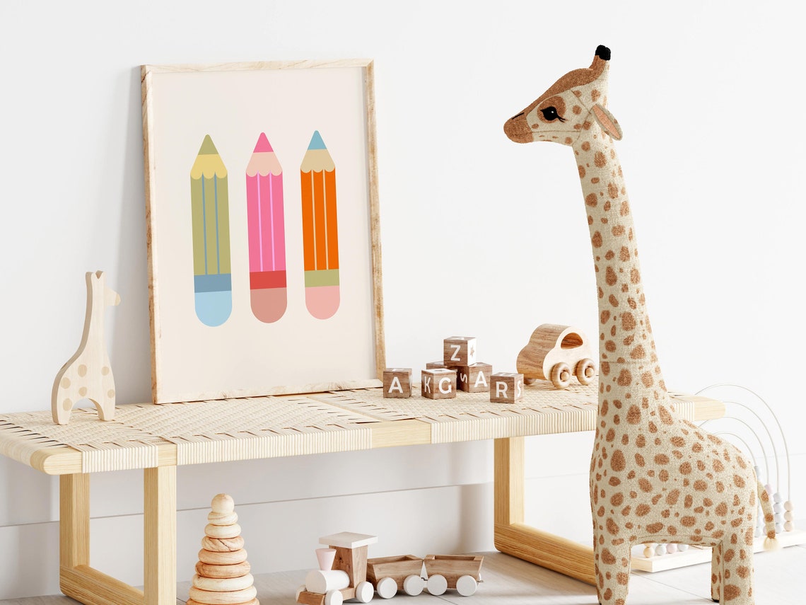 Three Colorful Pencils Kids Classroom Art Supply Wall Poster - Image 2