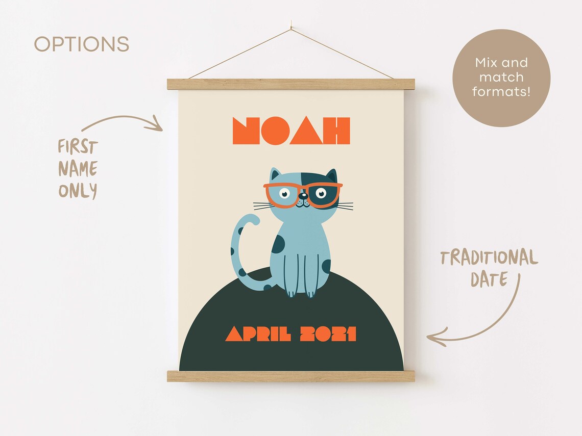 Custom Cat Print, Retro Nursery Decor - Image 4