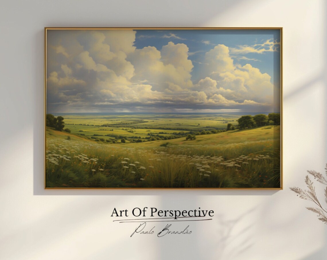 Green Countryside Field Meadow Oil Painting Landscape Art Print