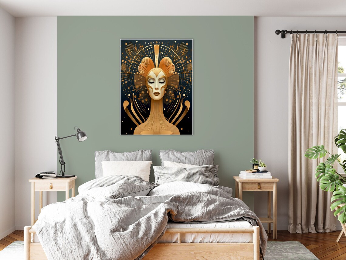 Golden Art Deco Woman Portrait with Radiant Sunburst Art Poster - Image 5