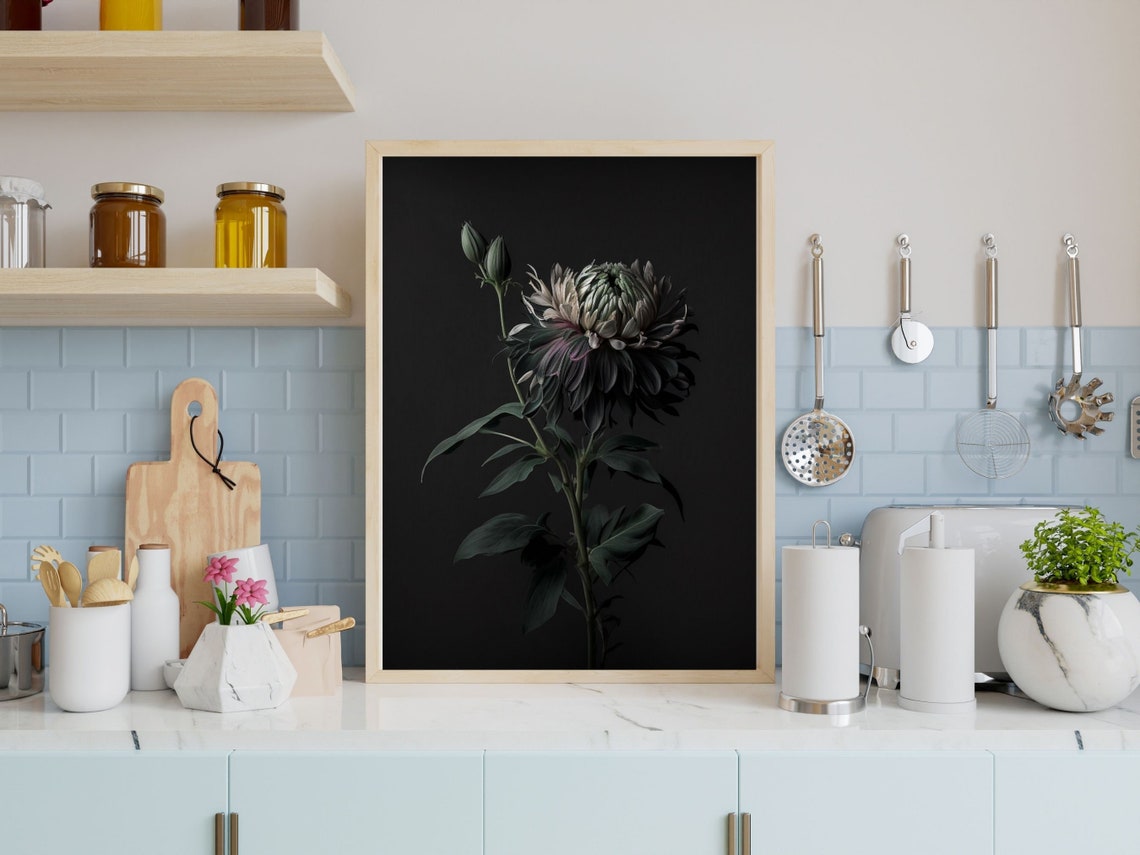 Moody Wall Art Chrysanthemum Dark Academia Decor Minimalist Wall Art Chrysanthemum Modern Wall Art Chrysanthemum - Image 2