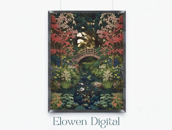 Japanese Garden Art Wall Art Japanese Garden Japanese Decor Japanese Wall Art Of Japanese Garden With Arched Bridge
