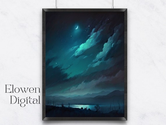 Wall Art Starry Night Landscape Art Nouveau Wall Art Landscape Celestial Night Vintage Prints Colorful Wall Art