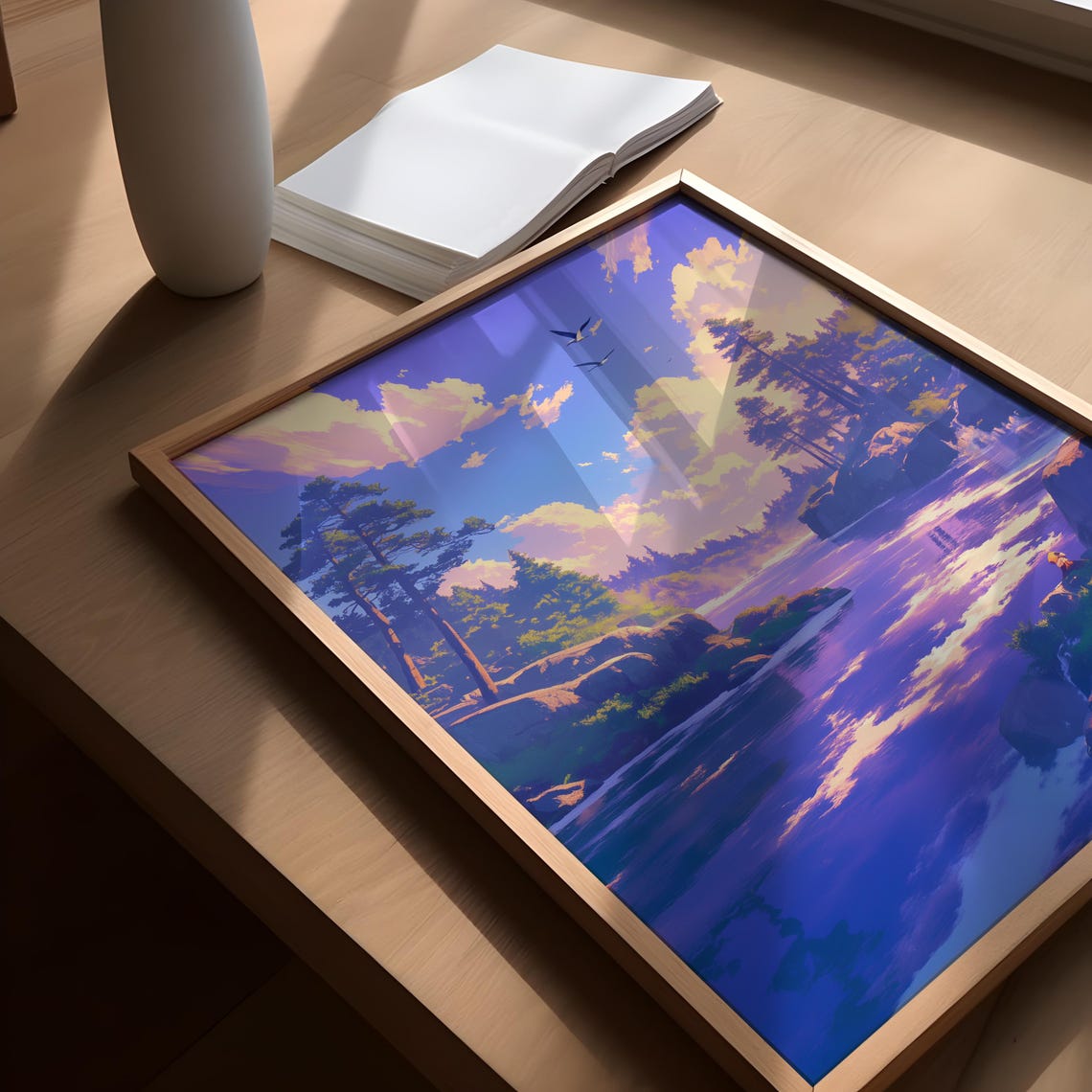 Peaceful Pine River Valley Sunset Nature Calm Reflection Poster - Image 3