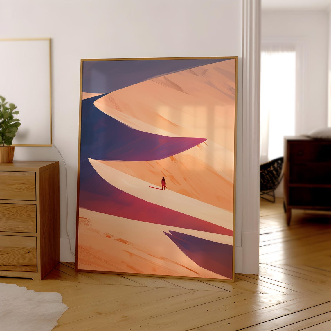 Lone Figure Abstract Desert Dunes Flow Warm Minimal Art Poster - Image 3