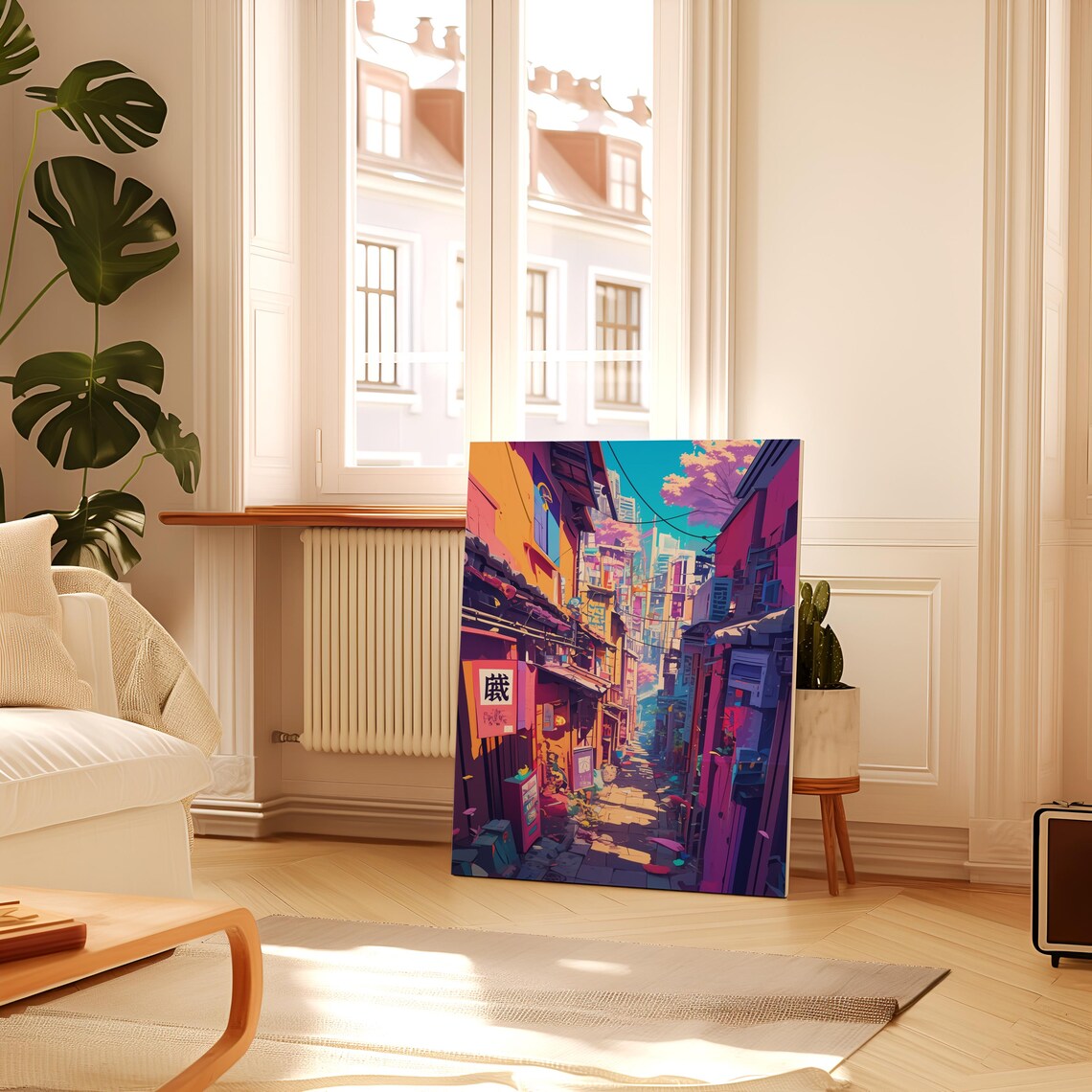 Colorful Japanese Street Alley in Daylight Anime Scene Poster - Image 4