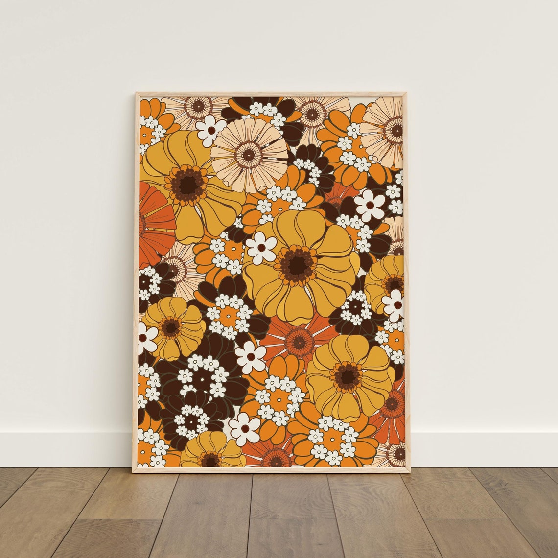 Vintage Retro 70s Wildflowers Floral Pattern Decorative Poster