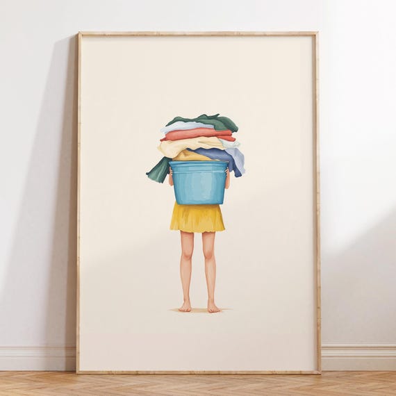 Funny Laundry Poster Print Room Decor Vintage Cute Quote Minimalist Wall Art Laundromat Blue