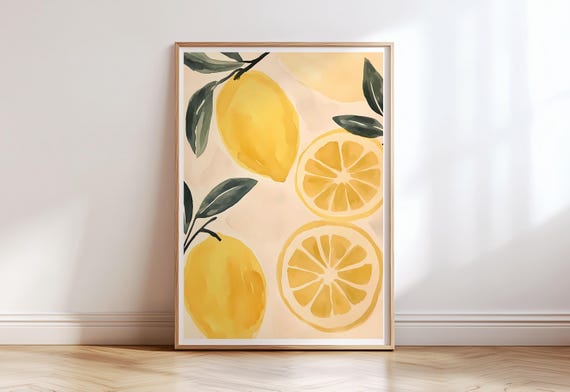 Lemon Art Print Modern Pastel Citrus Kitchen Wall