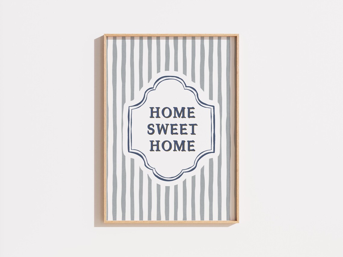 Home Sweet Home Minimalist Navy Blue Vintage Label Quote Poster