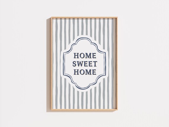 Home Sweet Home Minimalist Navy Blue Vintage Label Quote Poster