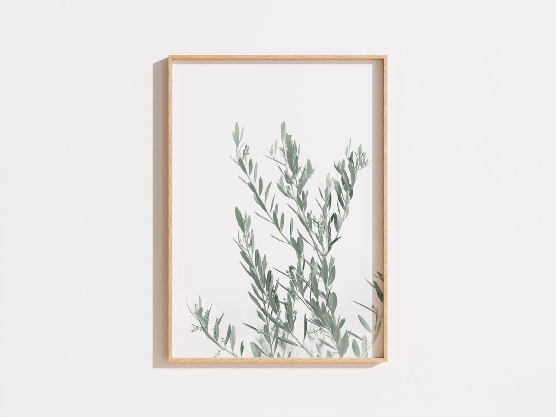 Minimalist Sage Green Botanical Leaves Photography Modern Art Print