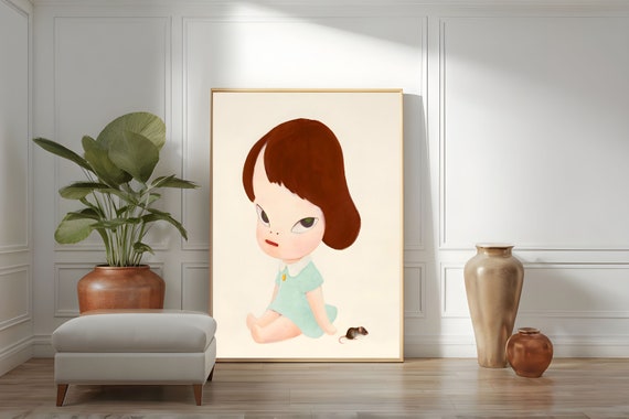 Yoshitomo Nara Your Next Joke Better Be Funnier Yoshitomo Nara Whimsical Girl Mouse Playful Art Minimalist Cute Attitude Humor