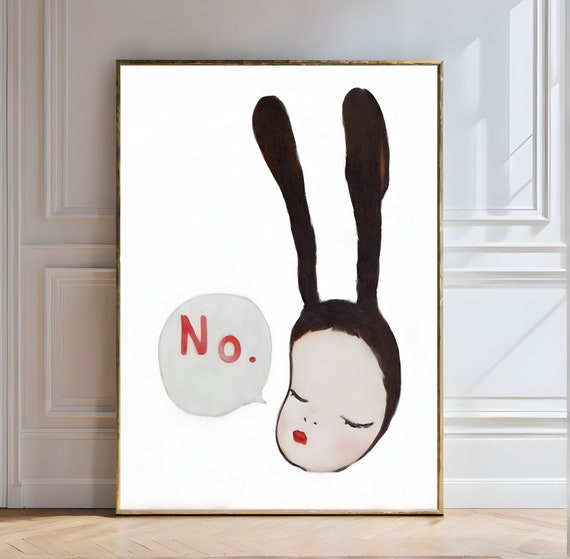 Yoshitomo Nara Bunny Girl With Attitude Yoshitomo Nara Bunny Girl Attitude Minimalist Rebellion Contemporary Art Print Humor