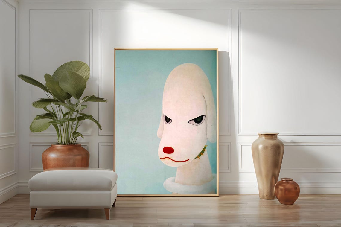 Yoshitomo Nara Pale Mountain Dog 2000 White Dog With Red Nose Poster - Image 4
