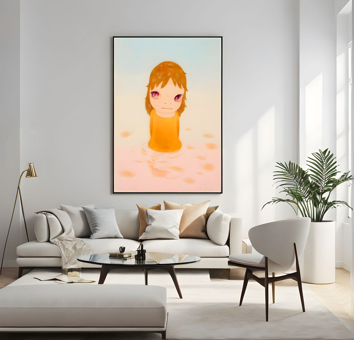 Yoshitomo Nara Melancholic Child in Warm Orange Tones Wall Art - Image 2